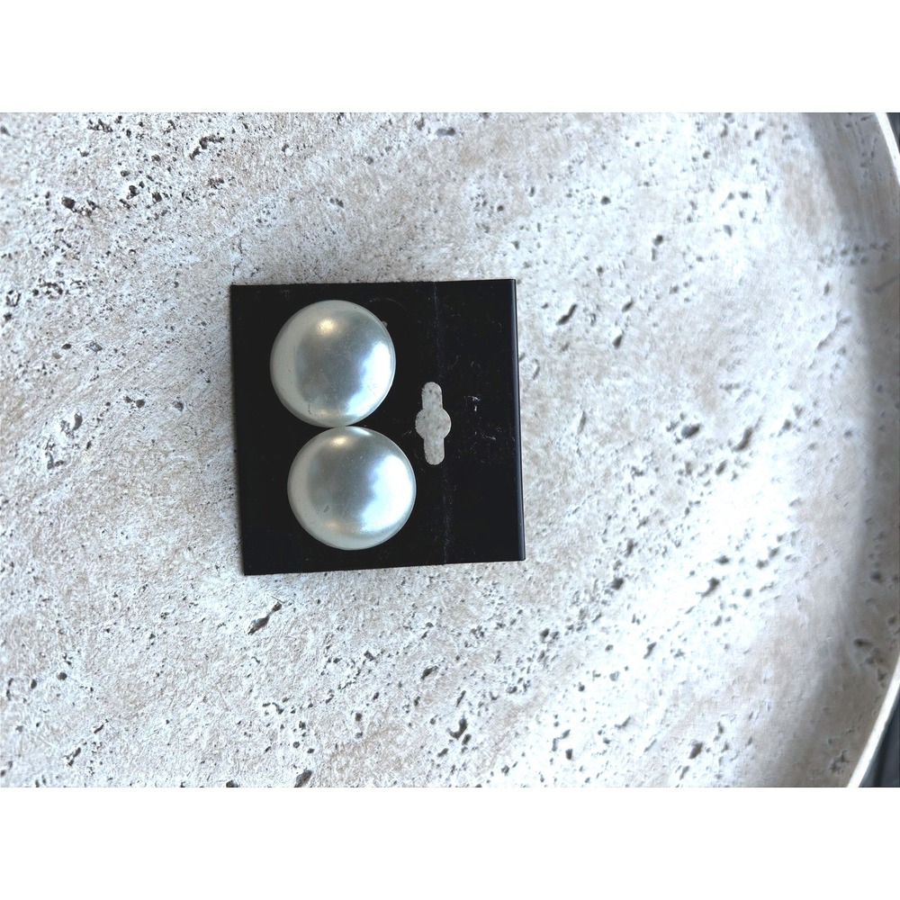 Womens Large Faux Pearl Stud Earrings White Button Statement Posts 1 Inch